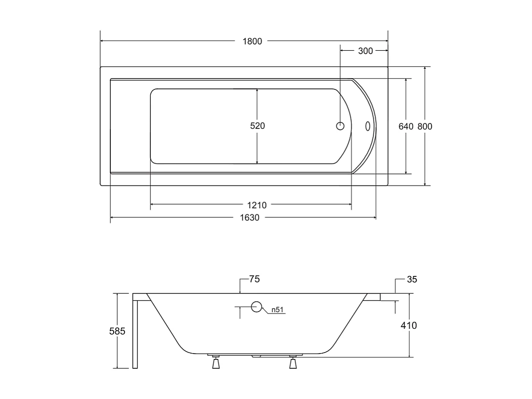 Baignoire rectangulaire 180x80 SHEA acrylique blanc + Habillage en polystyrène + Pieds + Vidage à chromé
