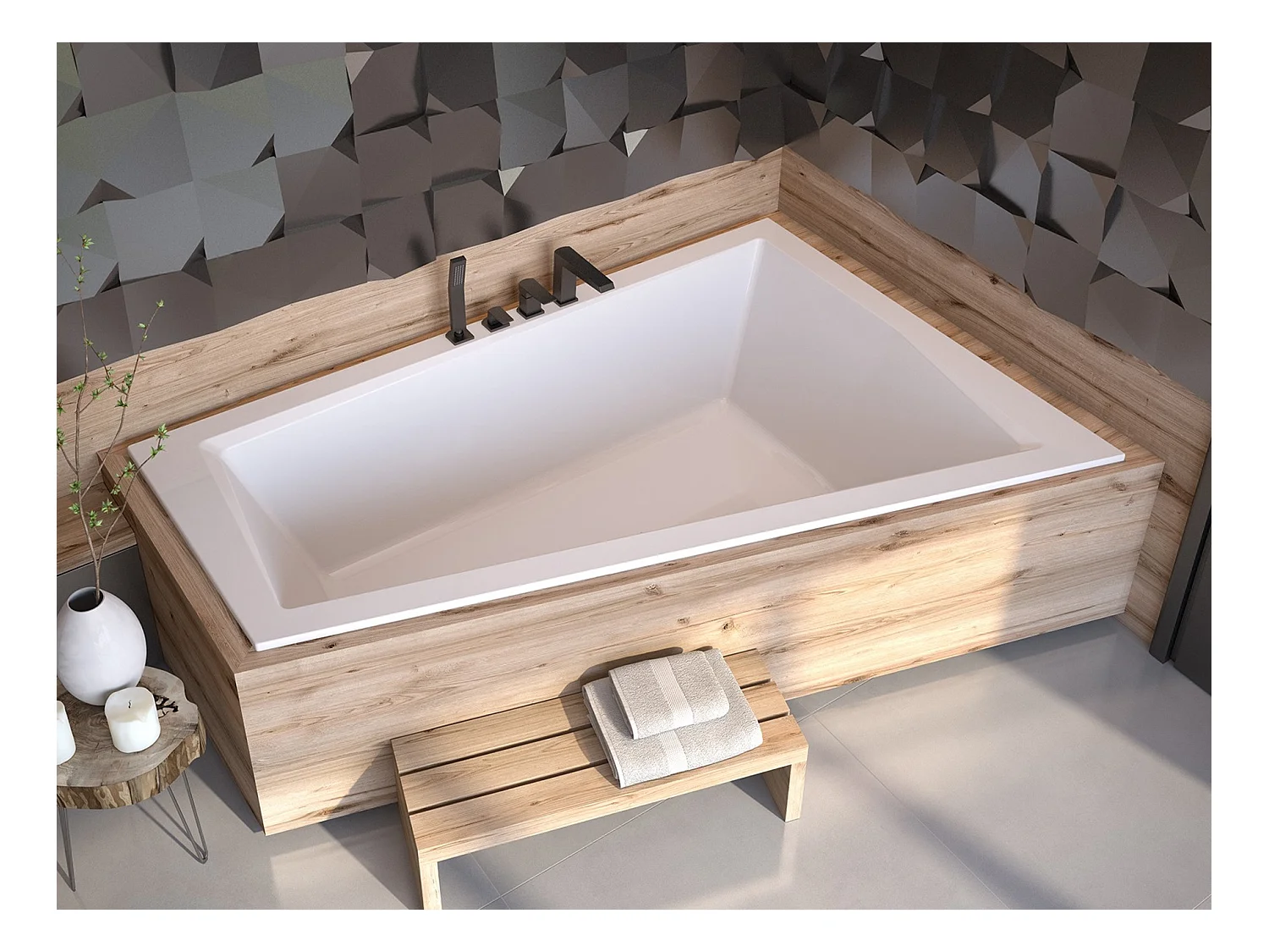 Hoekbad INTIMA SLIM 170x125 rechts met piepschuimbekleding, legplank 4 cm | Afvoer &amp; voeten GRATIS!