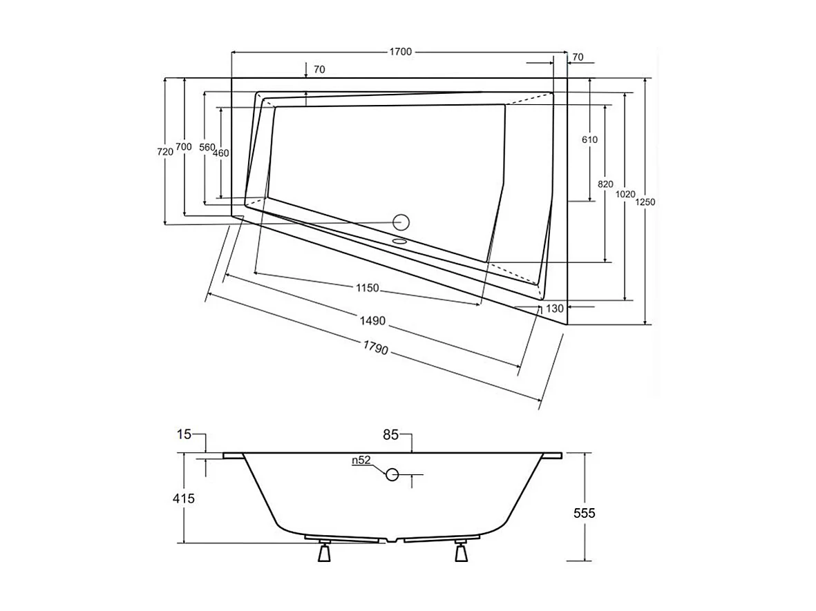 Hoekbad INTIMA SLIM 170x125 rechts met piepschuimbekleding, legplank 4 cm | Afvoer &amp; voeten GRATIS!