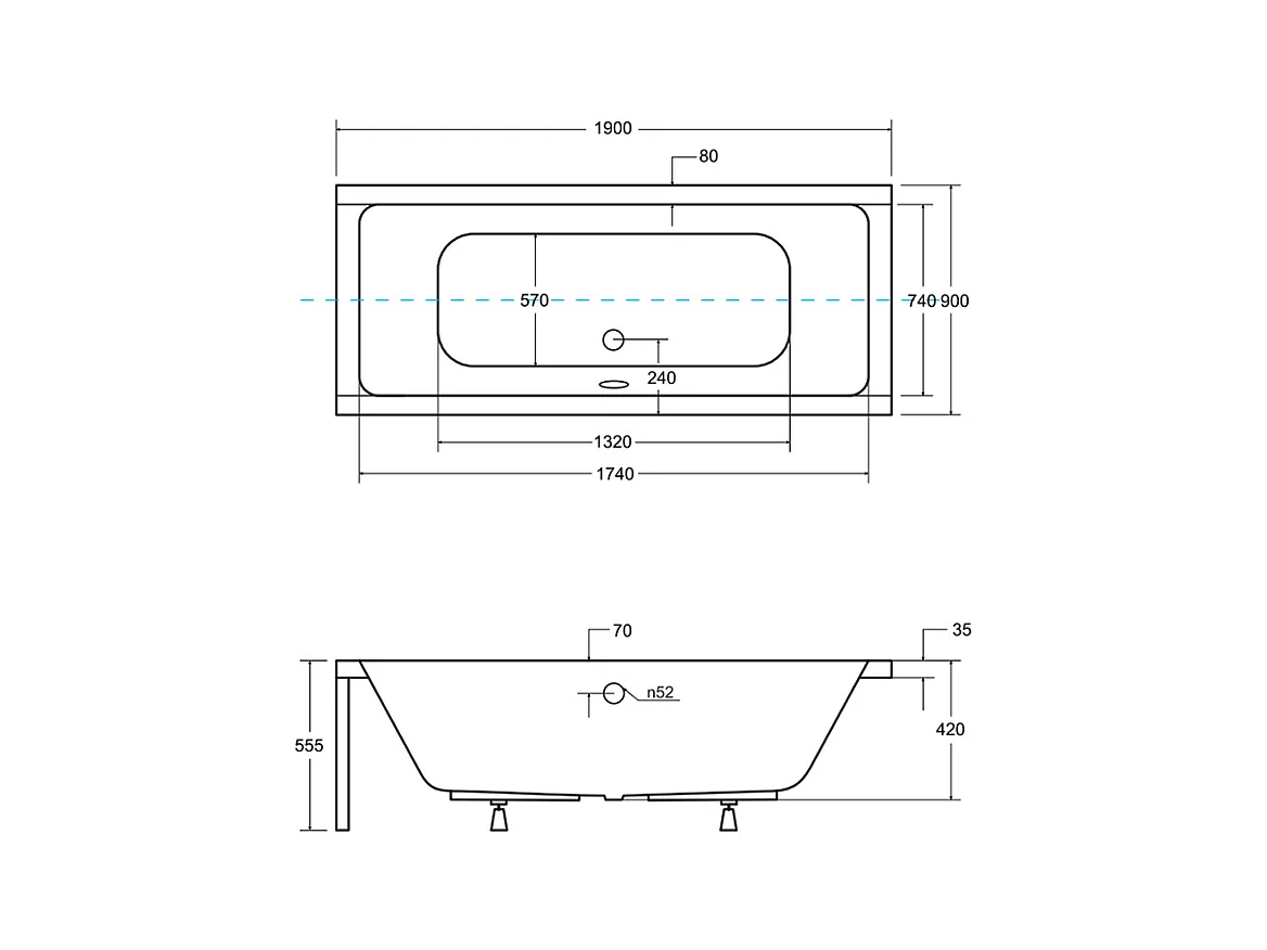Badewanne Rechteck QUADRO 190x90 + Bambus Badewannenablage | Ablauf & Füße GRATIS !