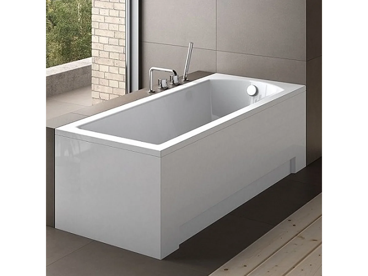 Baignoire rectangulaire 160x70 MODERN acrylique blanc + avec Tablier + Pieds + Vidage à chromé