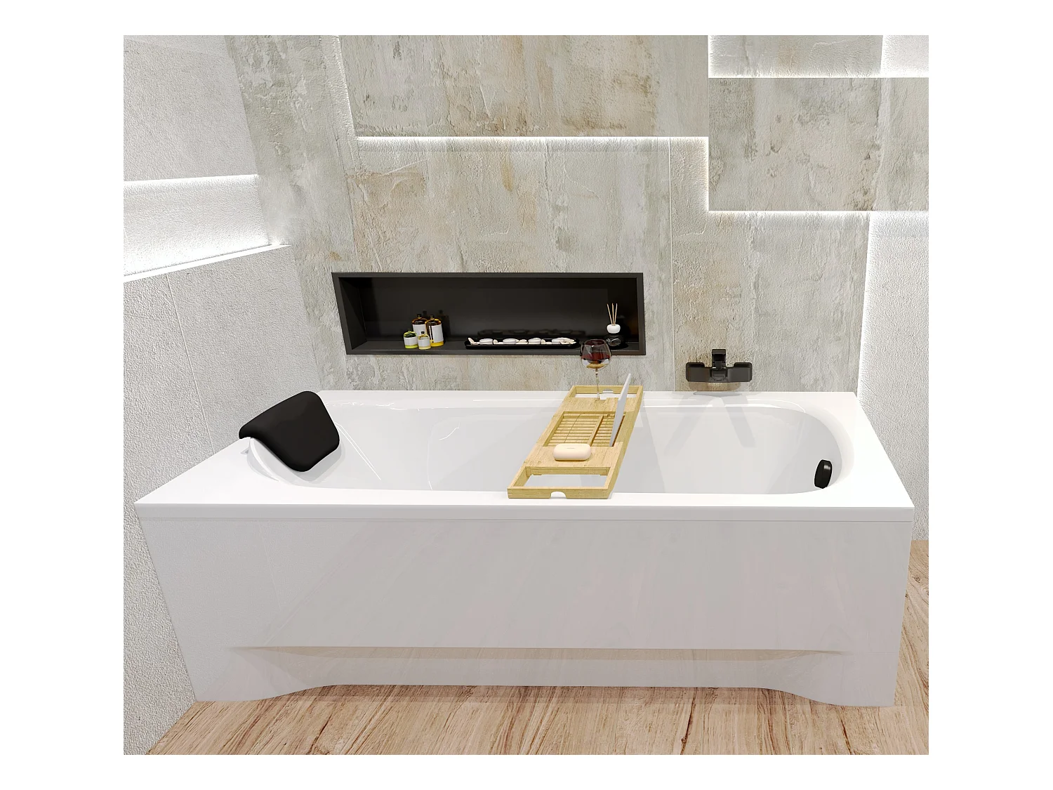 Baignoire rectangulaire 160x70 BONA acrylique blanc, sans Habillage + Repose Tête + Pieds + Vidage à chromé