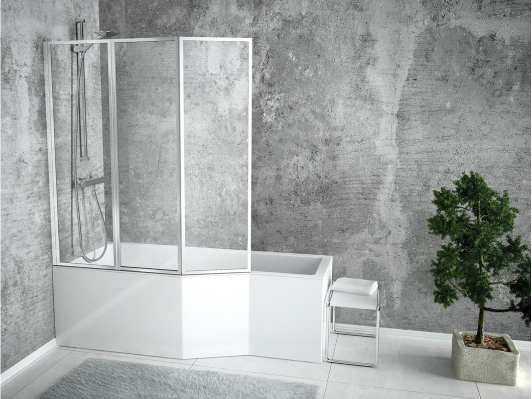 Hoekbad INTEGRA 150x75 links met glazen afscheiding 3-delig | Afvoer &amp; poten GRATIS!