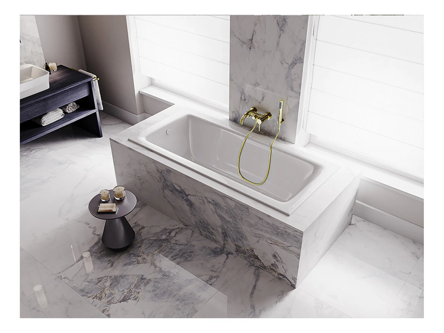 Baignoire rectangulaire 160x75 TALIA SLIM acrylique blanc + Habillage en polystyrène + Pieds + Vidage à chromé