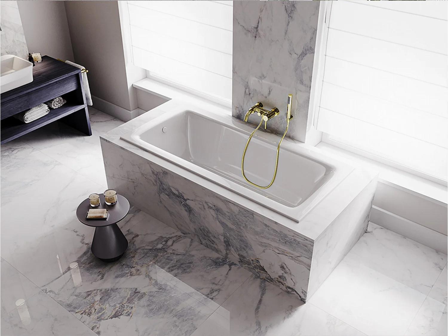 Baignoire rectangulaire 170x75 TALIA SLIM acrylique blanc, sans Habillage + Pieds + Vidage à chromé