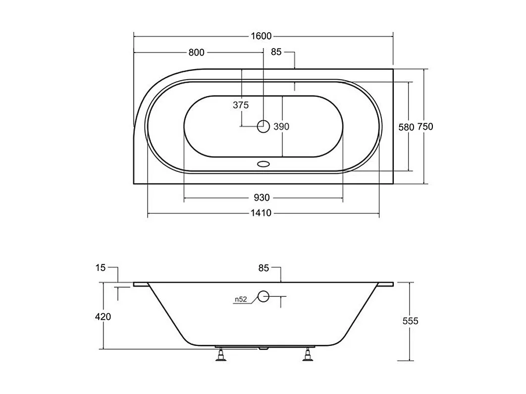 Badewanne Eckwanne AVITA SLIM 160x75 Links mit Styroporverkleidung Ablage 4cm | Ablauf & Füße GRATIS !