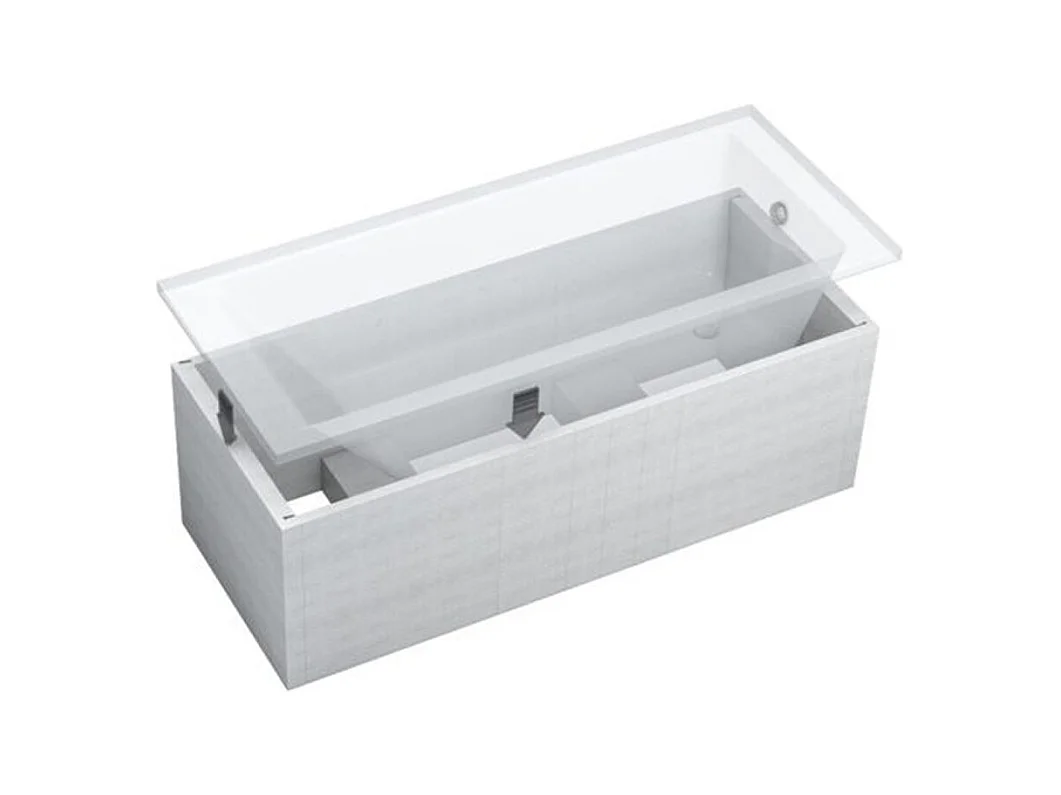 Baignoire rectangulaire 140x70 OPTIMA acrylique blanc + Support stabilisateur en polystyrène + Pieds + Vidage à chromé