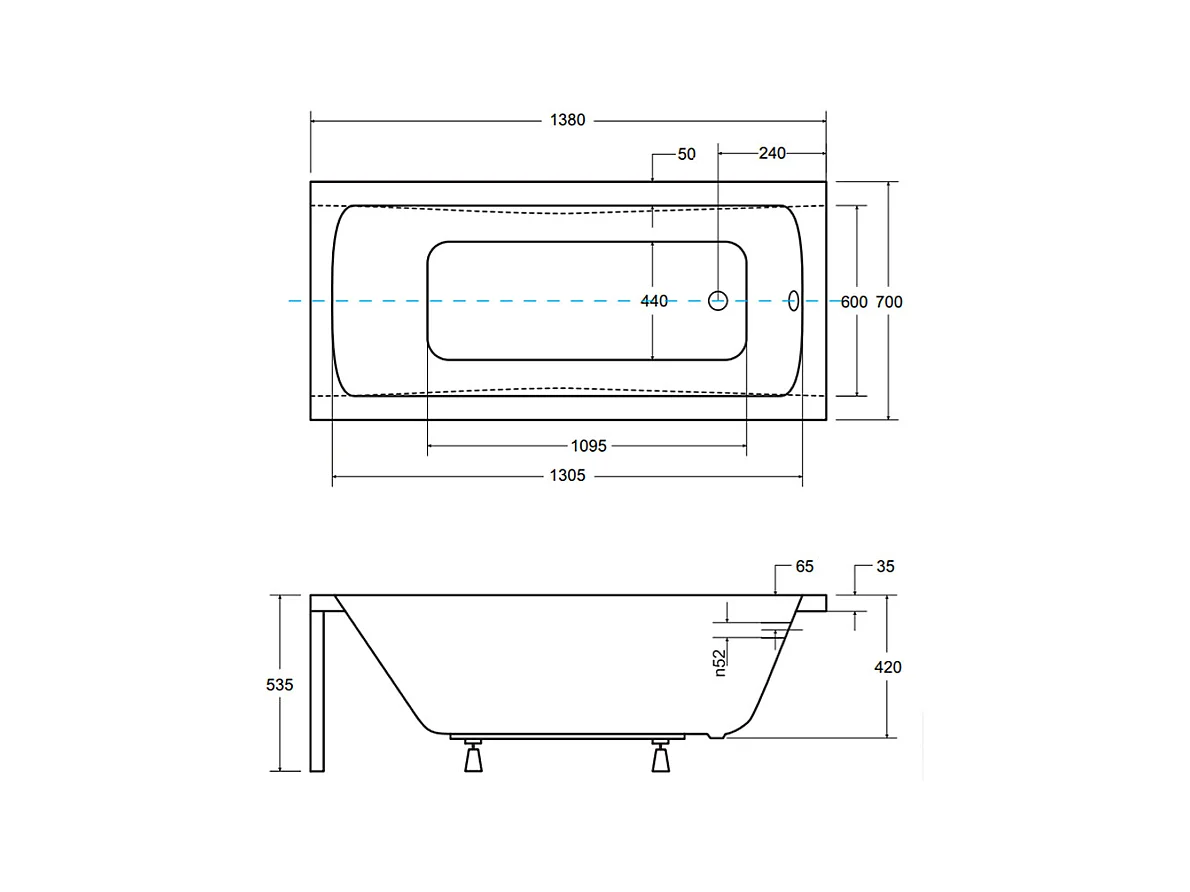 Badewanne Rechteck OPTIMA 140x70 mit Wannenträger | Ablauf & Füße GRATIS !