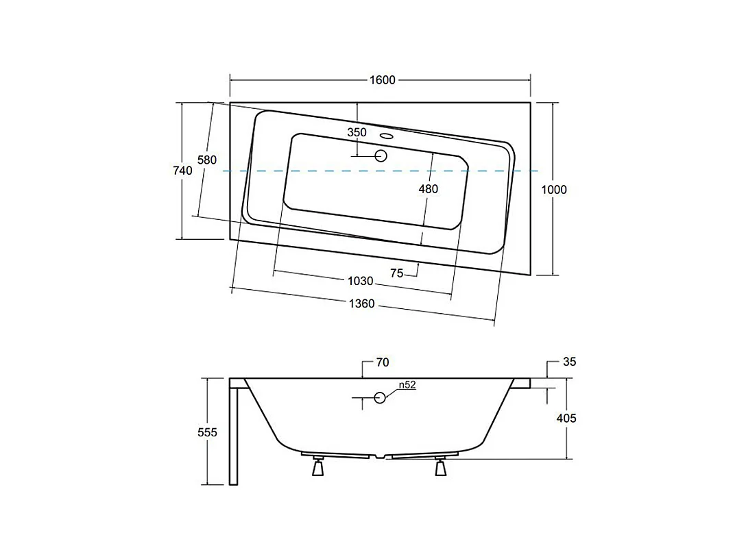 Badewanne Eckwanne INFINITY 160x100 Rechts | Ablauf & Füße GRATIS !