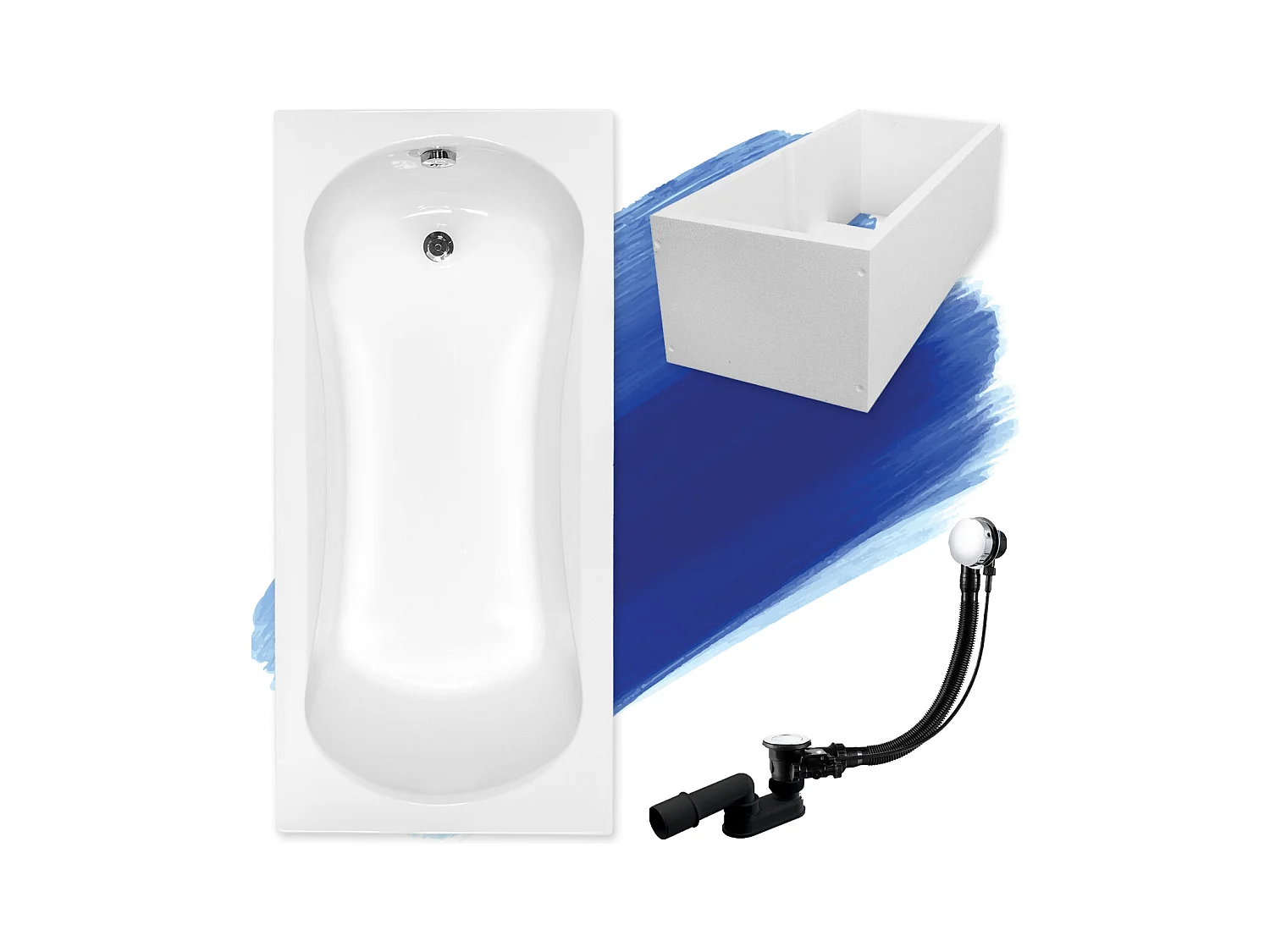 Baignoire rectangulaire 170x70 ARIA acrylique blanc + Support stabilisateur en polystyrène + Pieds + Vidage à chromé