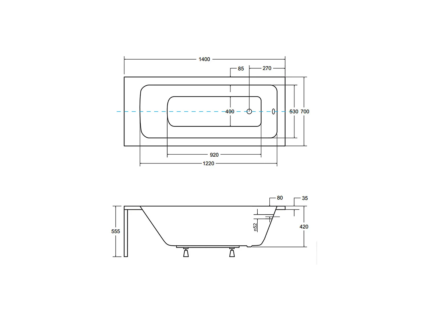 Badewanne Rechteck TALIA 140x70 | Ablauf & Füße GRATIS !