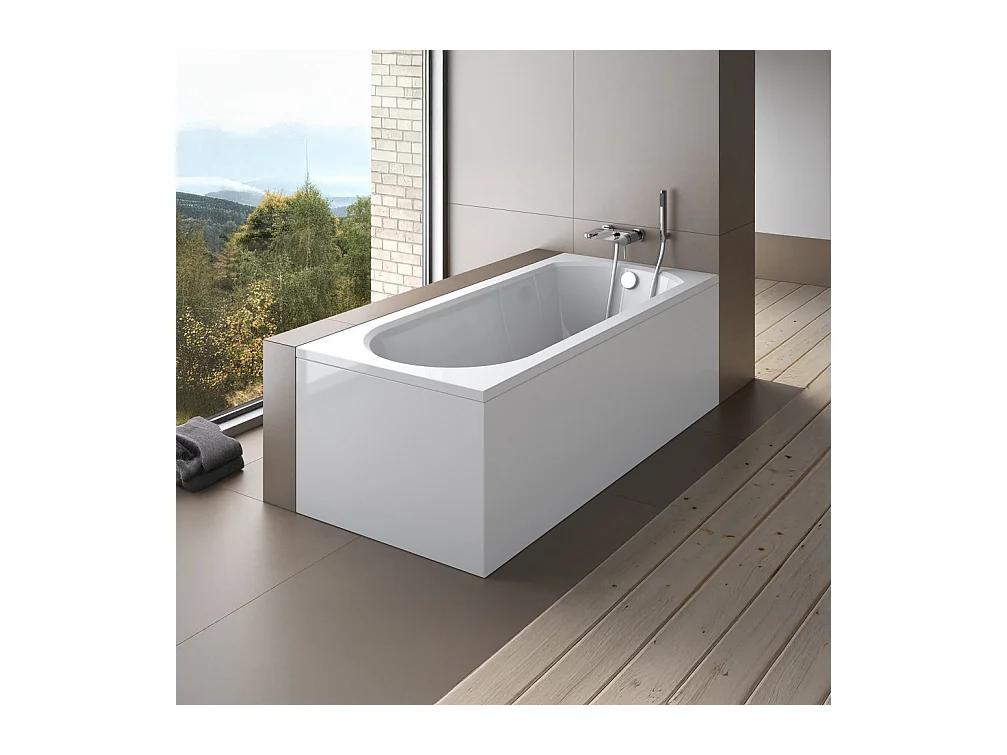 Baignoire rectangulaire 150x75 INTRICA acrylique blanc + Support stabilisateur en polystyrène + Pieds + Vidage à chromé