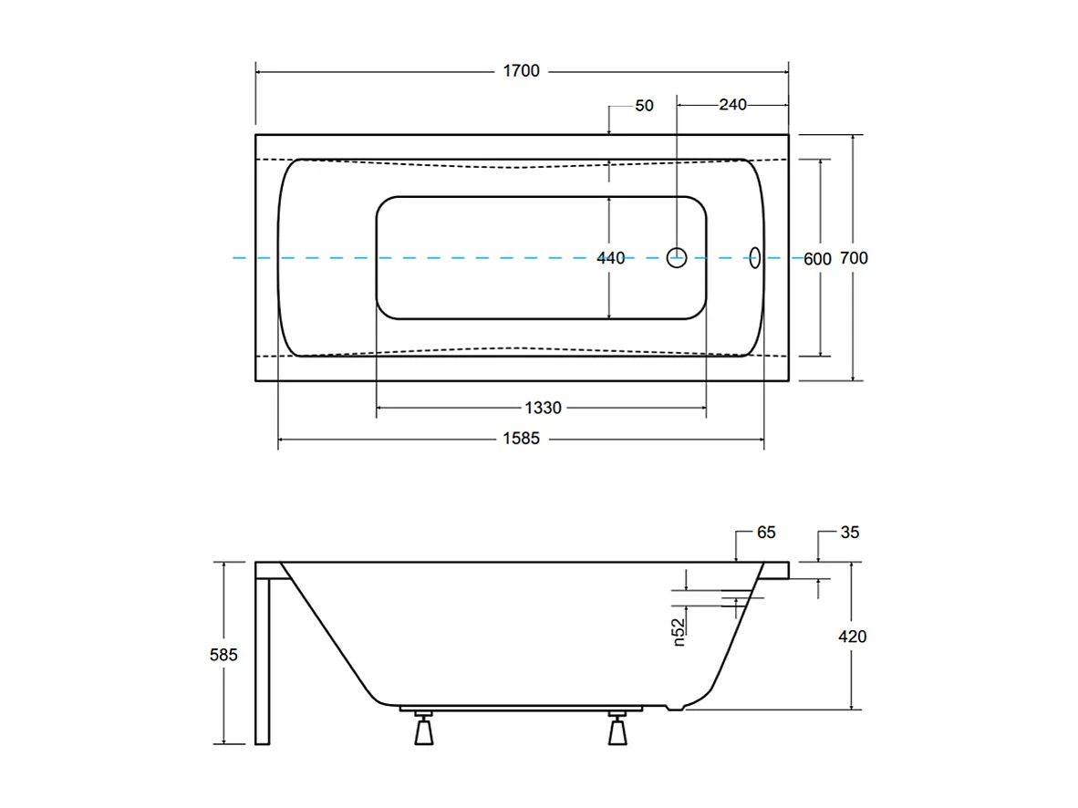 Badewanne Rechteck OPTIMA 170x70 + Bambus Badewannenablage + Kopfstütze KODI | Ablauf & Füße GRATIS !
