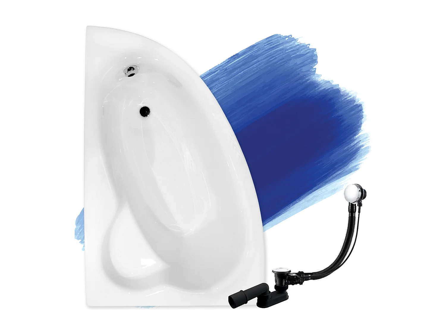 Baignoire asymétrique 150x100 Gauche NATALIA acrylique blanc, sans Habillage + Pieds + Vidage à chromé