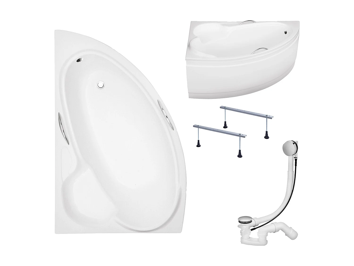 Hoekbadkuip BIANKA 150x95 links met acrylschort | Afvoer &amp; voeten GRATIS!