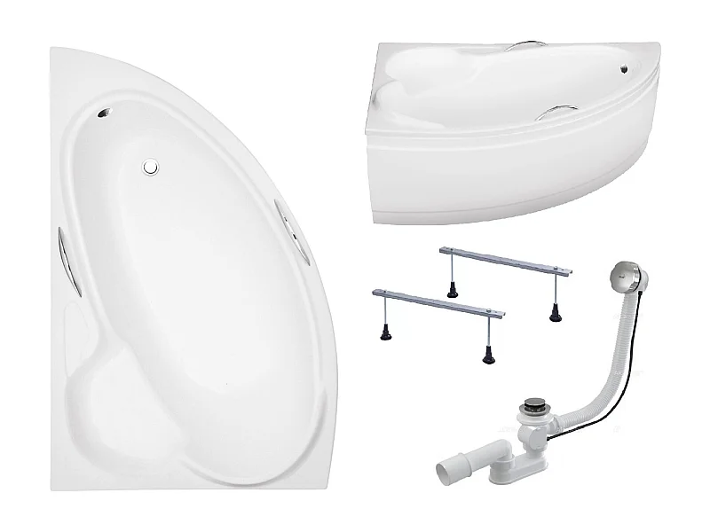 Hoekbadkuip BIANKA 150x95 links met acrylschort | Afvoer &amp; voeten GRATIS!