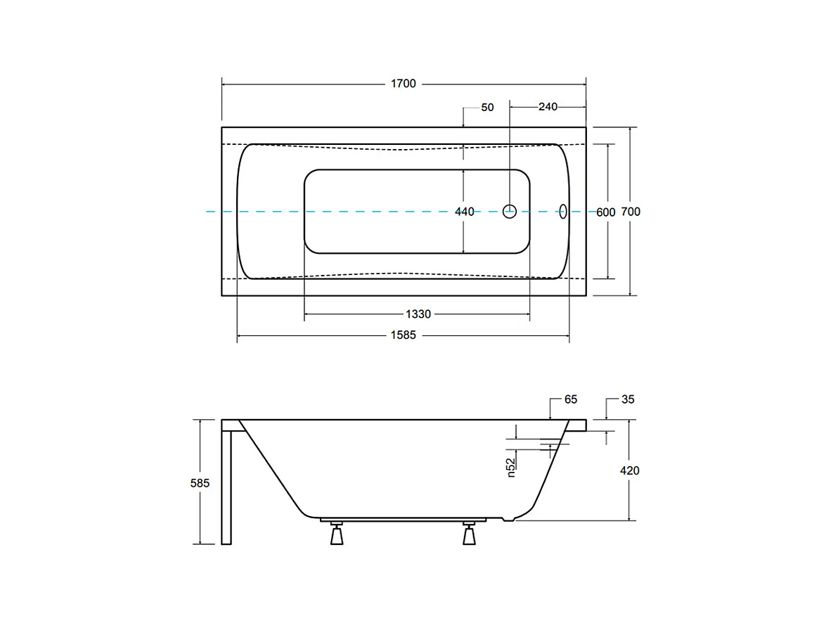 Rechthoekige badkuip OPTIMA PREMIUM 170x70 met acrylrand | Afvoer &amp; poten GRATIS!