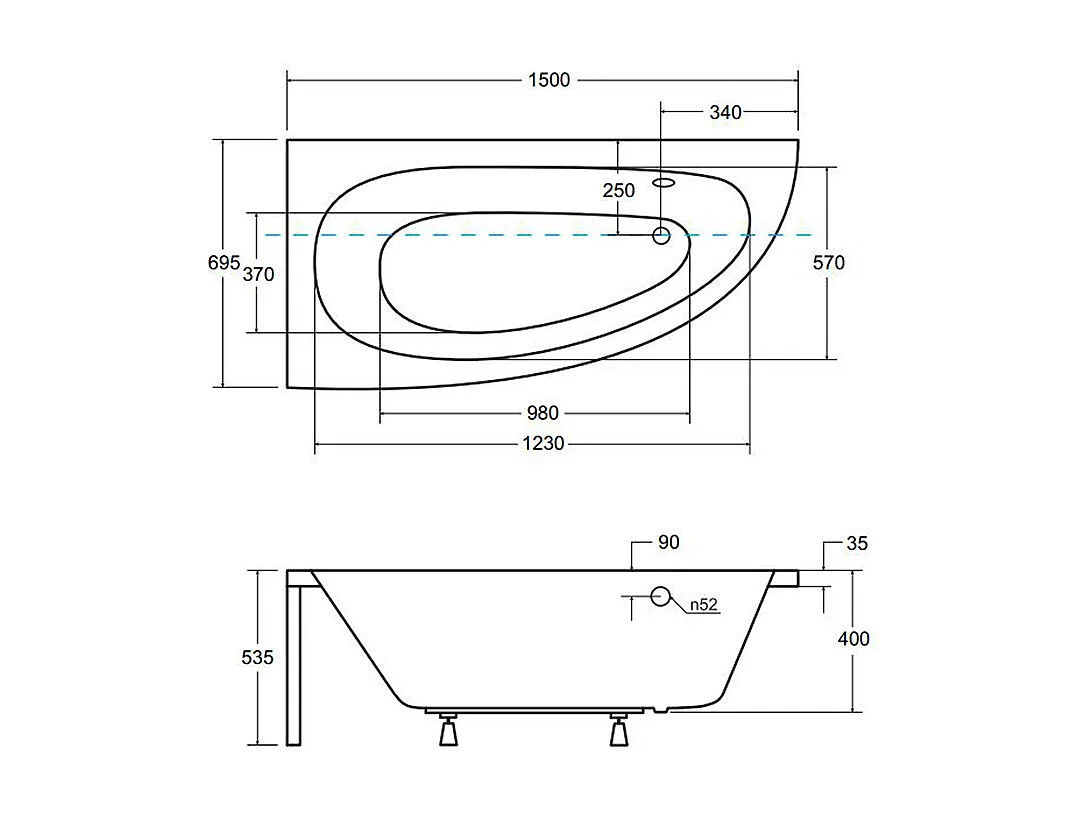 Badewanne Eckwanne MILENA 150x70 Links mit Styroporverkleidung | Ablauf & Füße GRATIS !