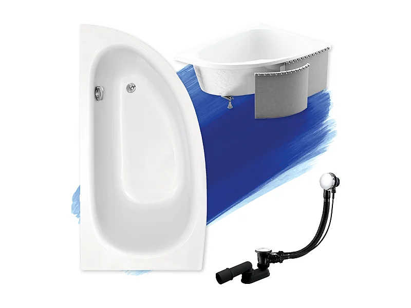 Badewanne Eckwanne MILENA 150x70 Links mit Styroporverkleidung | Ablauf & Füße GRATIS !