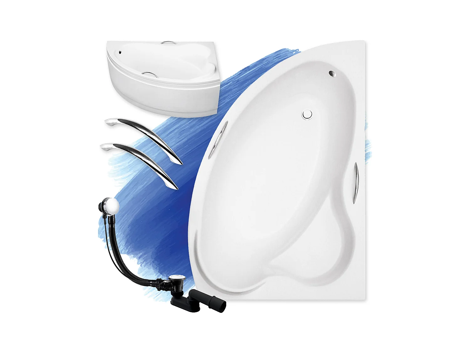 Hoekbad ADA 160x100 rechts met acrylschort en handgrepen | Afvoer &amp; voeten GRATIS!