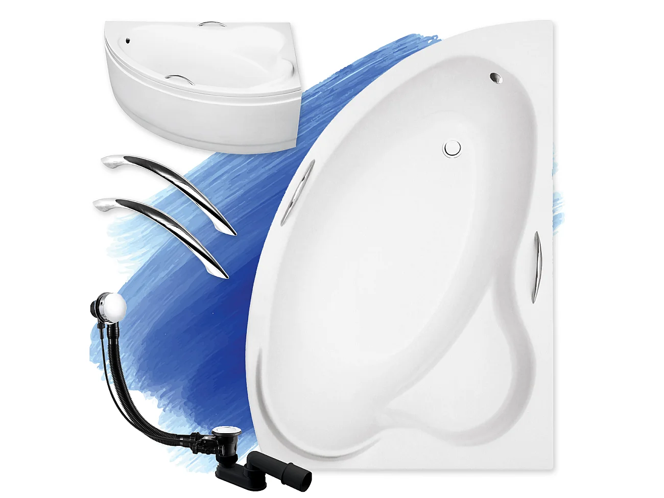 Badewanne Eckwanne ADA 160x100 Rechts mit AcrylSchürze und Handgriffen | Ablauf & Füße GRATIS !