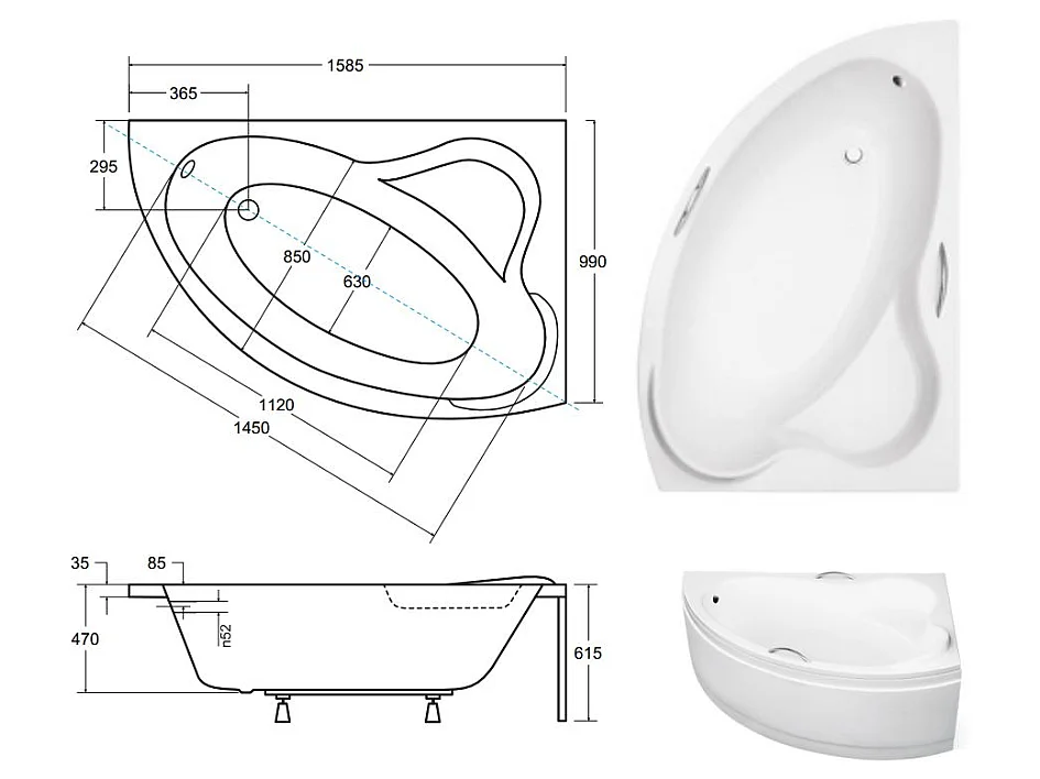 Badewanne Eckwanne ADA 160x100 Rechts mit AcrylSchürze und Handgriffen | Ablauf & Füße GRATIS !