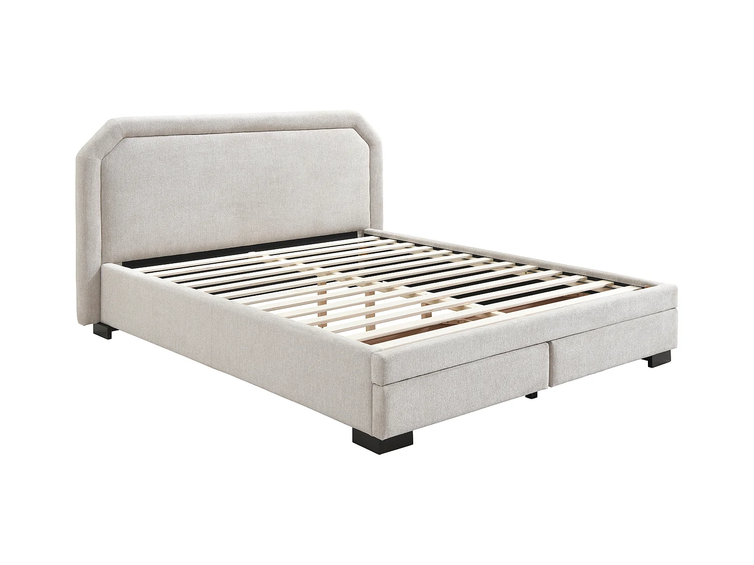 Letto con cassetti 140 x 190 cm - Tessuto - Beige + Materasso - INASTO
