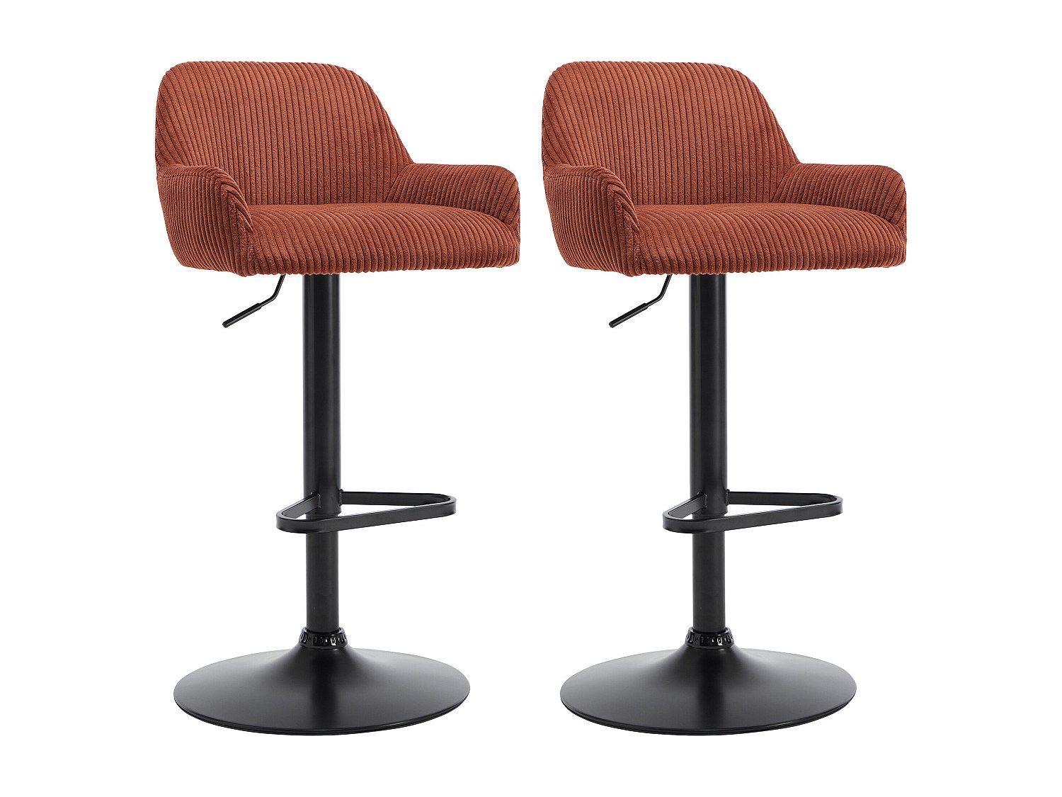 Barhocker 2er-Set höhenverstellbar - Cord & schwarzes Metall - Terrakotta - günstig online kaufen