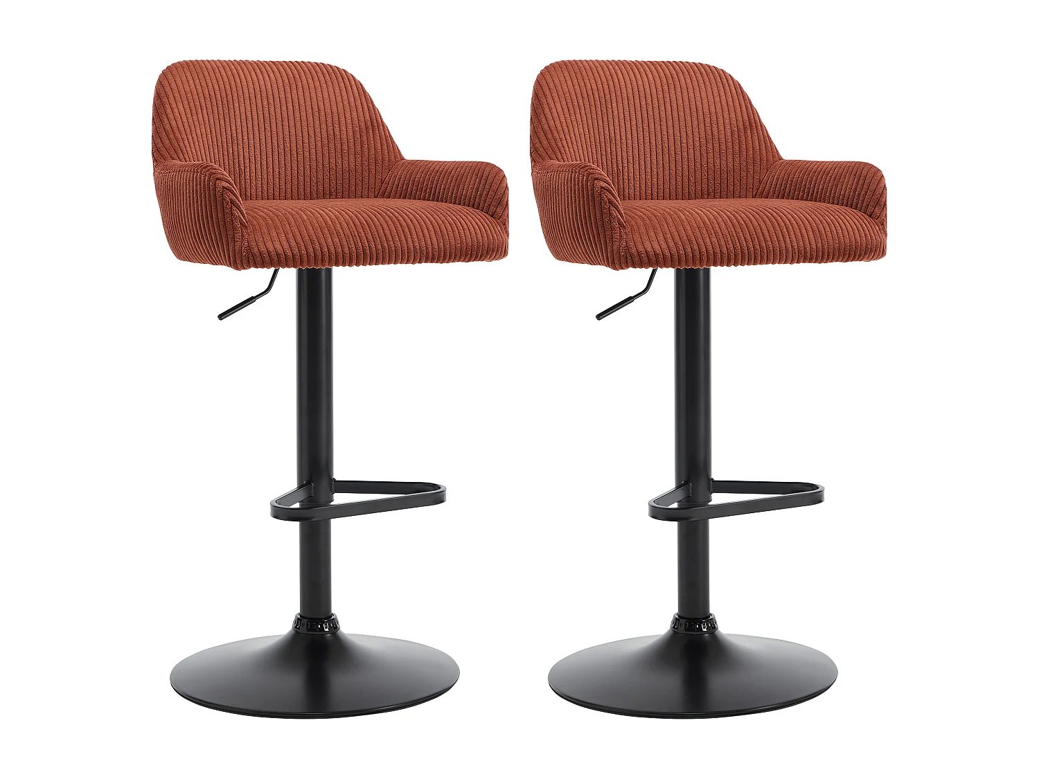 Lot de 2 tabourets en velours côtelé et métal noir - Hauteur réglable - Terracotta - LILIYA