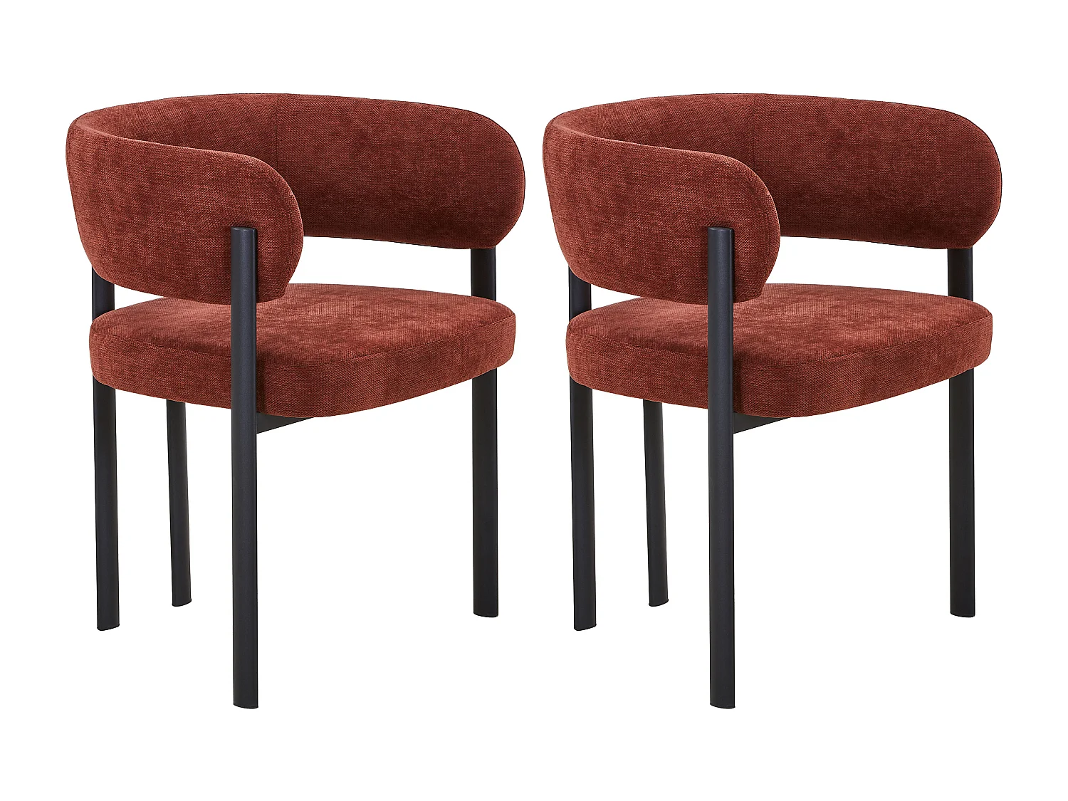 Lot de 2 chaises en tissu et métal noir - Terracotta - CIBARO