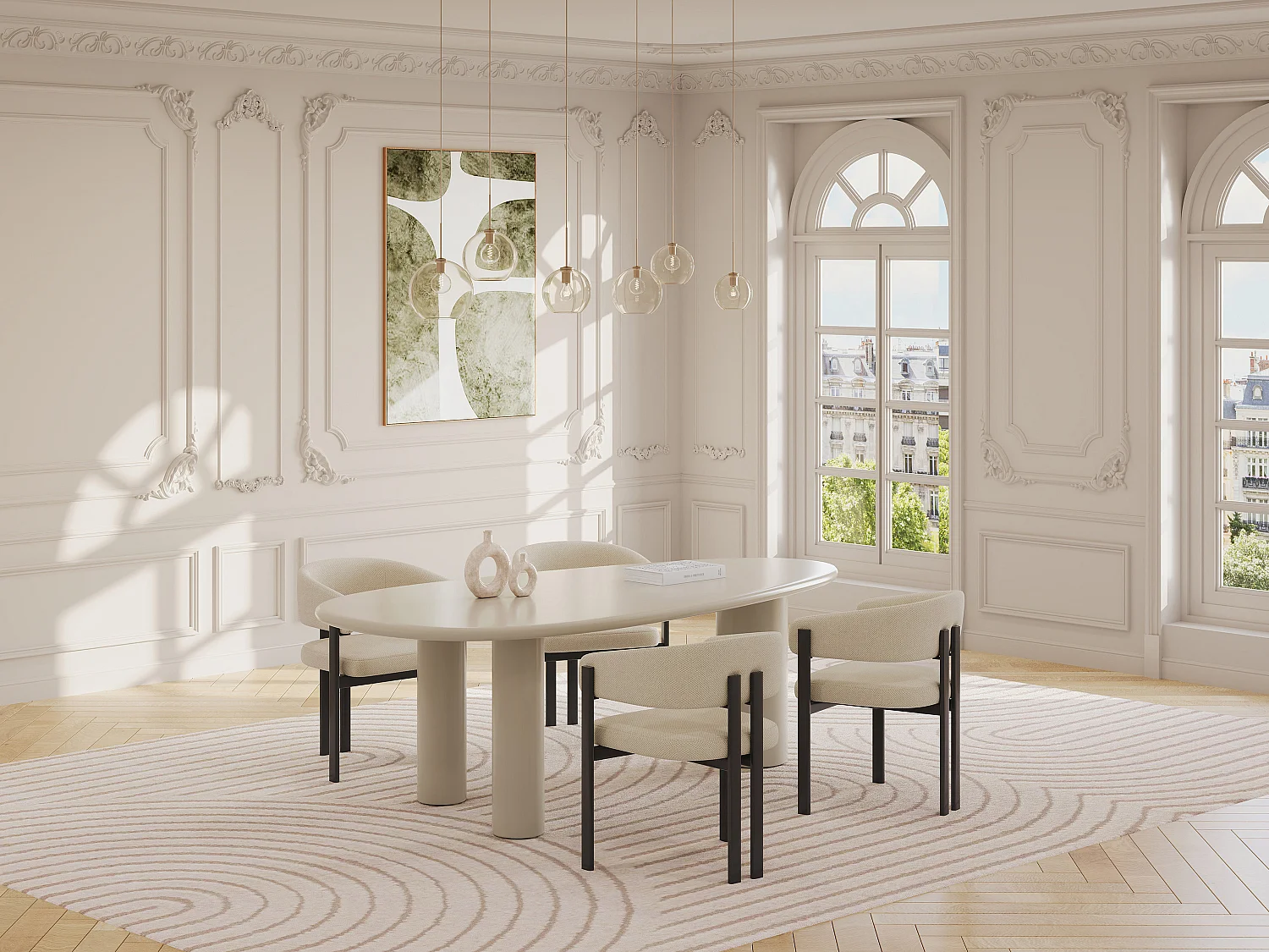 Lot de 2 chaises en tissu et métal noir - Beige - CIBARO