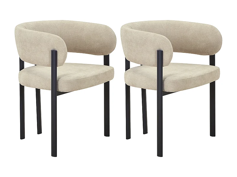 Lot de 2 chaises en tissu et métal noir - Beige - CIBARO