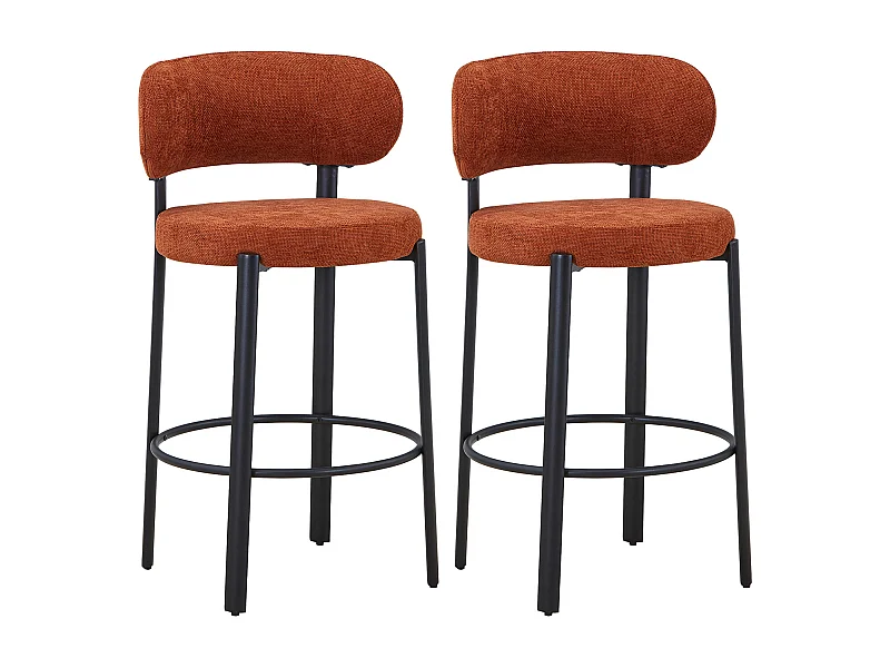 Lot de 2 tabourets en tissu texturé et métal noir - Terracotta - ASILOVA