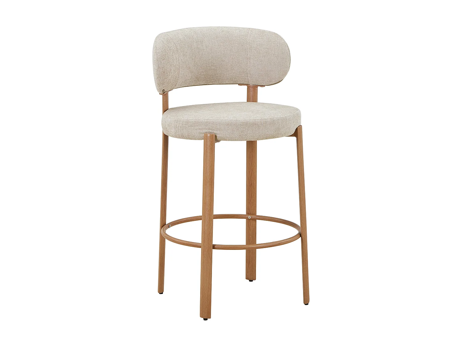 Lot de 2 tabourets en tissu texturé et métal effet bois - Crème - ASILOVA