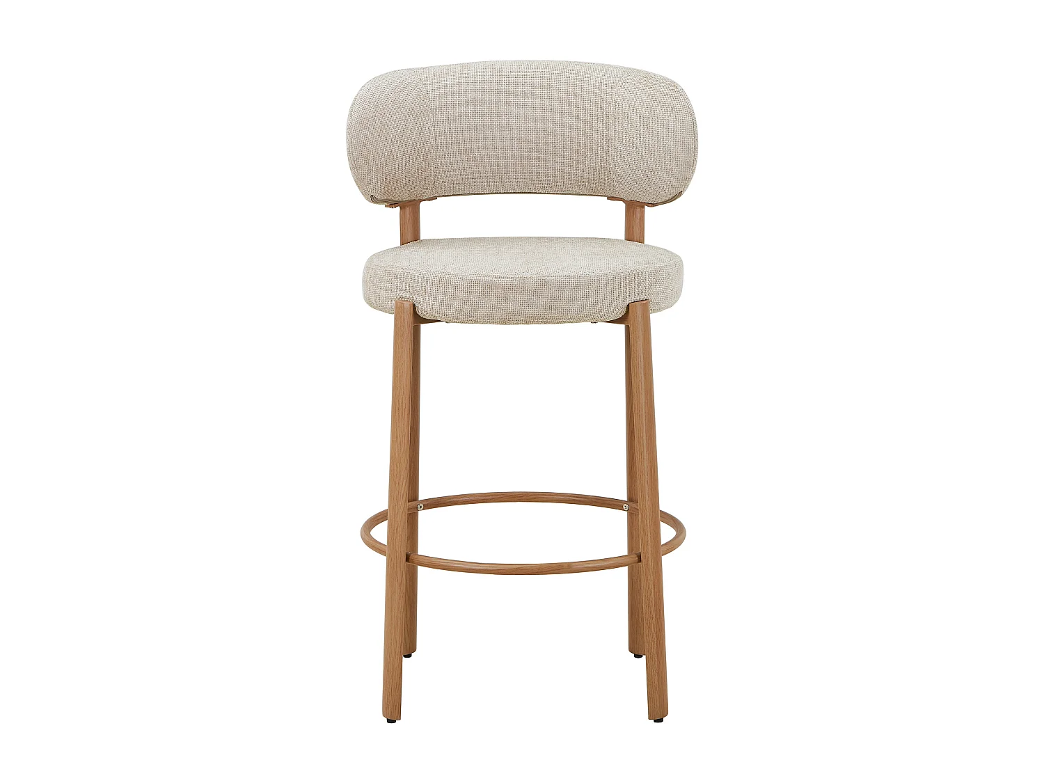 Lot de 2 tabourets en tissu texturé et métal effet bois - Crème - ASILOVA