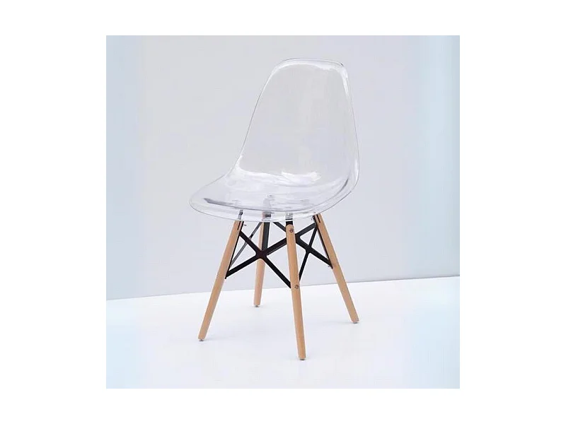Set di 4 sedie moderne trasparenti "Elysia" in policarbonato con gambe in legno