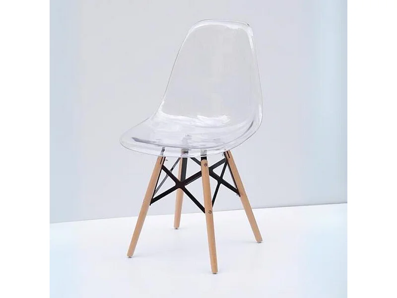 Set di 4 sedie moderne trasparenti "Elysia" in policarbonato con gambe in legno