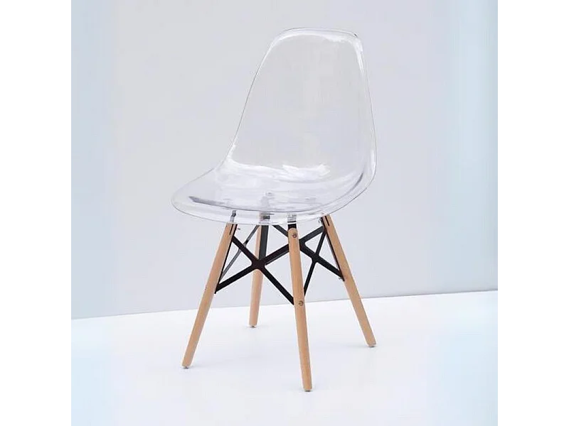 Set di 4 sedie moderne trasparenti "Elysia" in policarbonato con gambe in legno