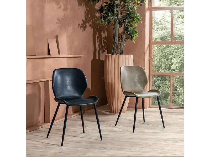 Set di 4 sedie eleganti in similpelle beige "Liam" soft touch vintage cm 45x55 83h