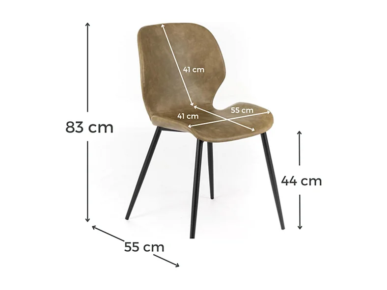 Set di 4 sedie eleganti in similpelle beige "Liam" soft touch vintage cm 45x55 83h