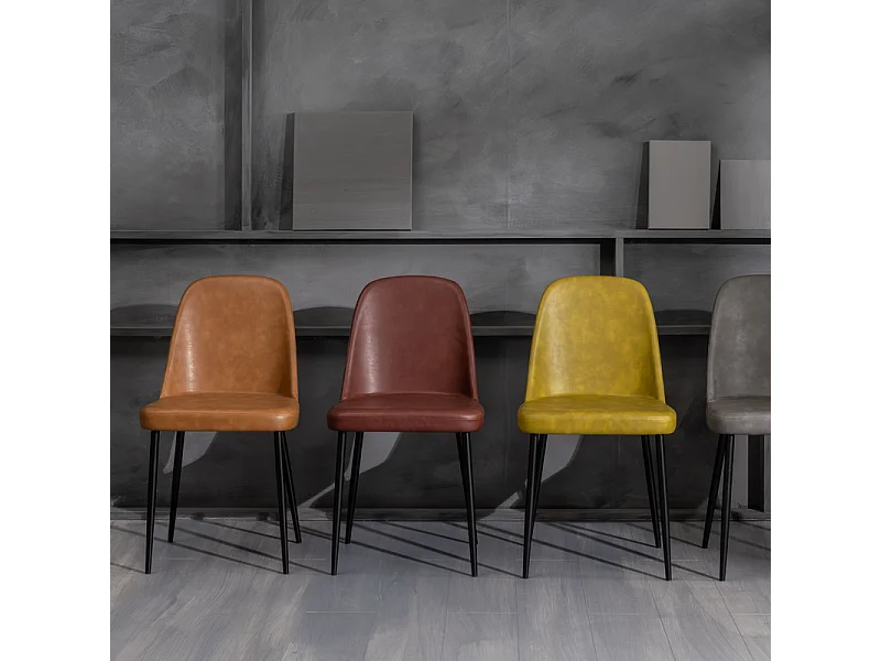 Ensemble de 4 chaises de salle à manger modernes bordeaux « Damas » recouvertes de similicuir doux au toucher