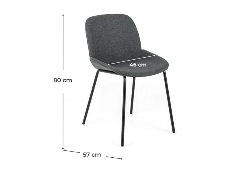 Set di 4 sedie da pranzo in tessuto grigio scuro "Sami" con gambe in metallo verniciato eleganti moderne