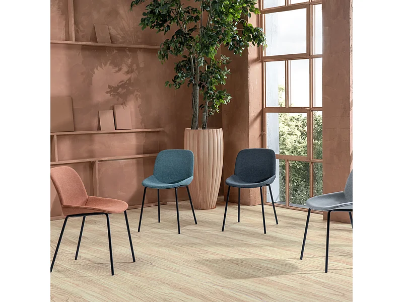 Set di 4 sedie da pranzo in tessuto grigio scuro "Sami" con gambe in metallo verniciato eleganti moderne