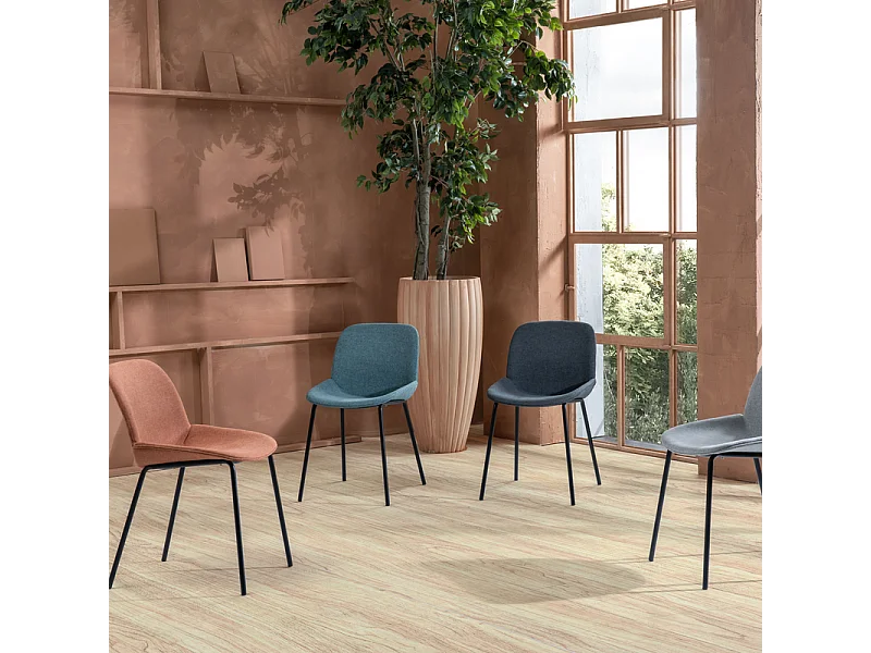 Set di 4 sedie da pranzo in tessuto grigio scuro "Sami" con gambe in metallo verniciato eleganti moderne