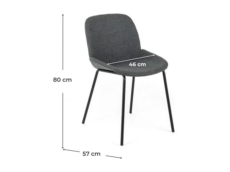 Set di 4 sedie da pranzo in tessuto grigio scuro "Sami" con gambe in metallo verniciato eleganti moderne