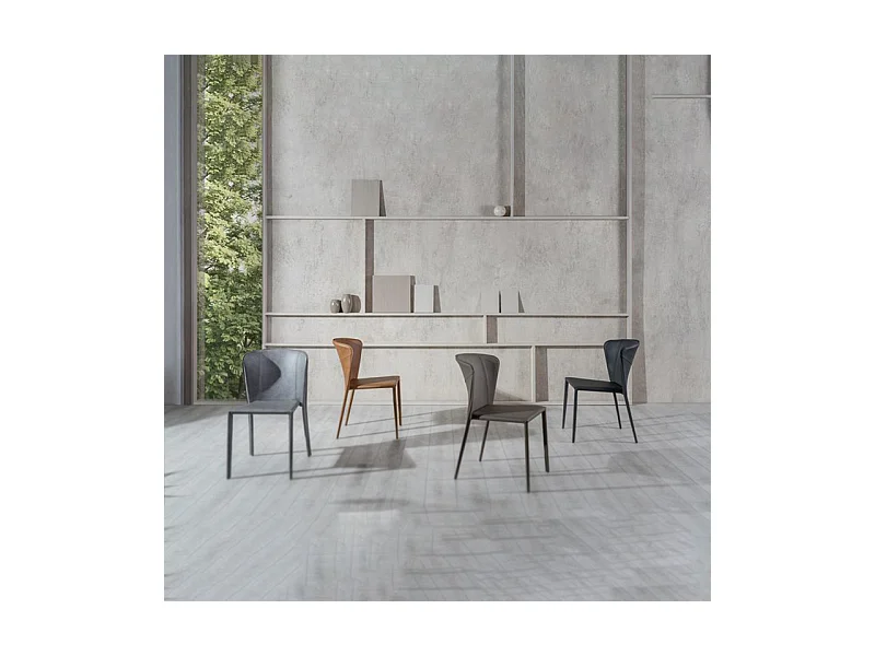 Set di 4 sedie moderne in similcuoio grigio scuro "Glicine" da soggiorno eleganti cm 56x49 82h