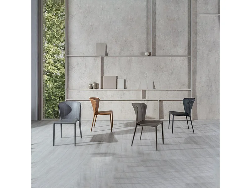 Set di 4 sedie moderne in similcuoio grigio scuro "Glicine" da soggiorno eleganti cm 56x49 82h