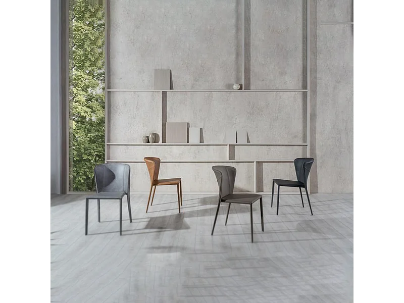 Set di 4 sedie moderne in similcuoio grigio scuro "Glicine" da soggiorno eleganti cm 56x49 82h