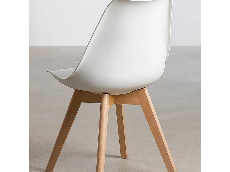 Set mit 2 weißen Kunstleder-Polsterstühlen "Stilezze" mit Holzbeinen cm 52x48,5 82h
