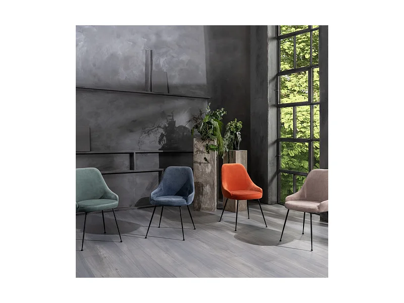 Sedia moderna imbottita "Alyssa" effetto velluto arancione cm 49,5x48,5 80h